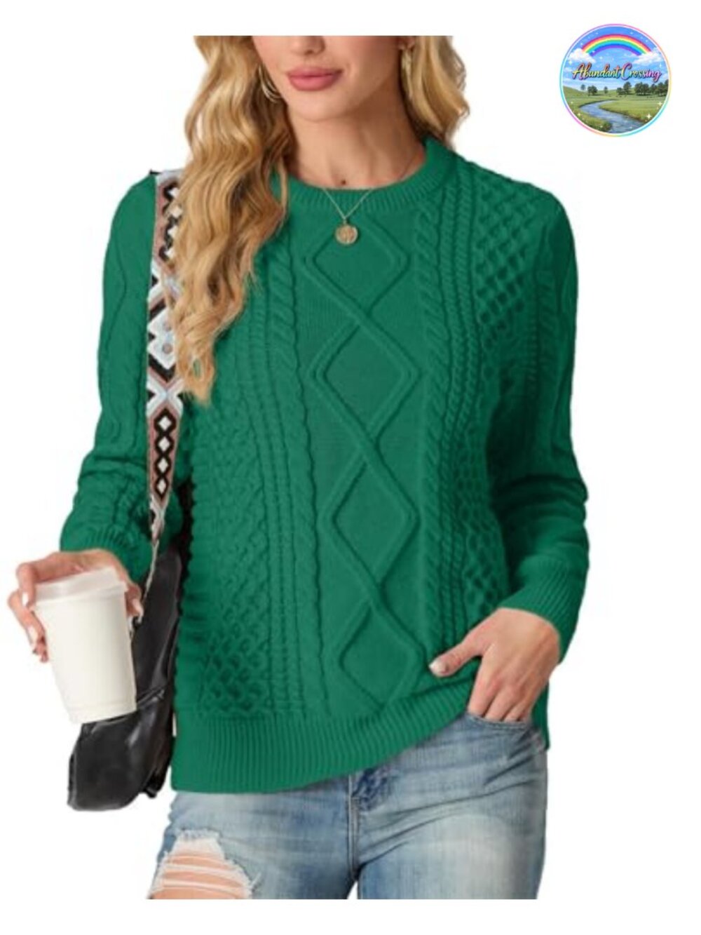 100% Acrylic Women's Pullover Sweater Long Sleeve Casual Crewneck Knit Top